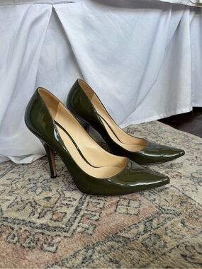 Pointed-Toe Olive Green Patent Prada Heels
